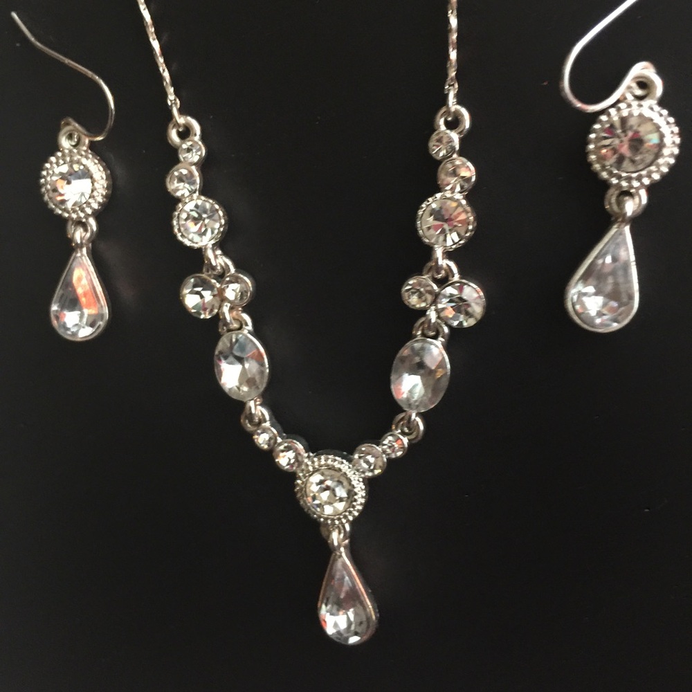 David's Bridal Silver Earrings and Necklace Set